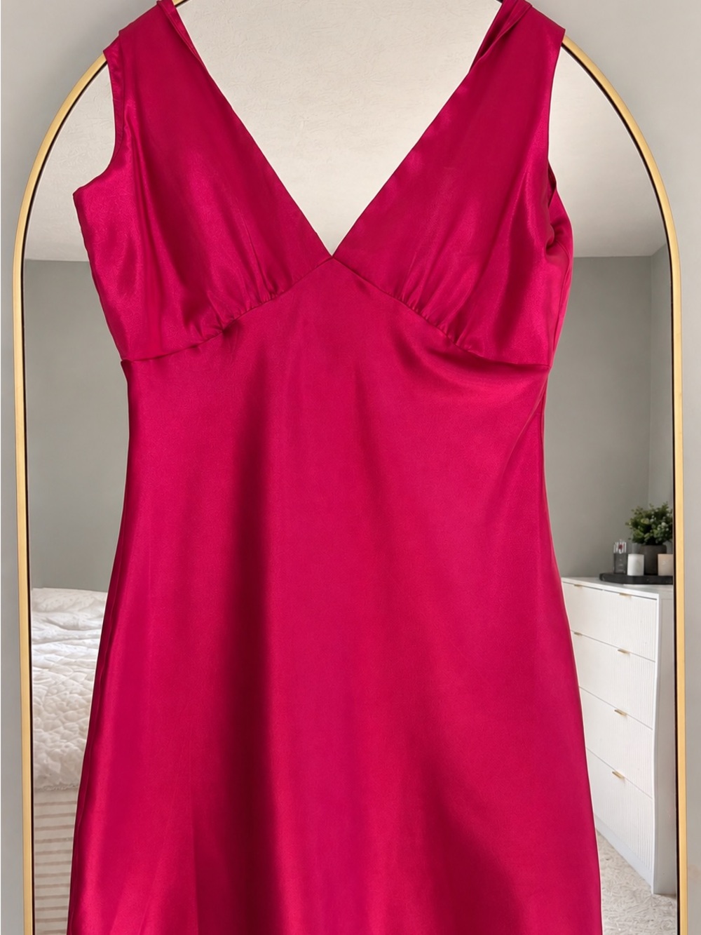 Satin Halter Neck Mini Dress in Fuchsia Pink